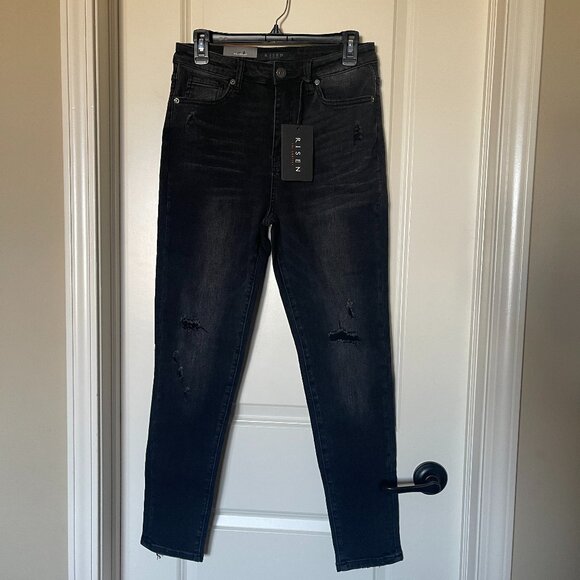 NWT Risen Jeans High Rise Vintage Washed Skinny Jeans Black 9/29 - Picture 1 of 5